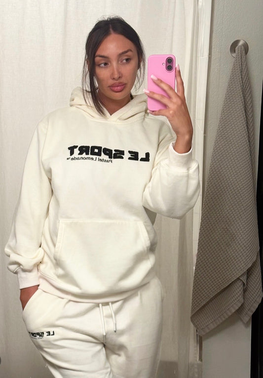 Le Sport Hoodie and Track Pants Set- Vanilla