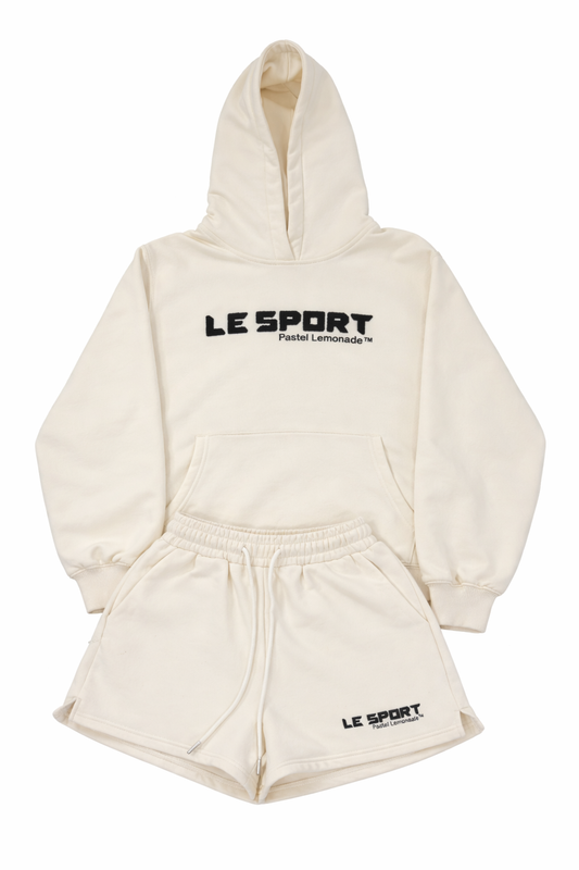 Le Sport Hoodie and Track Shorts Set- Vanilla