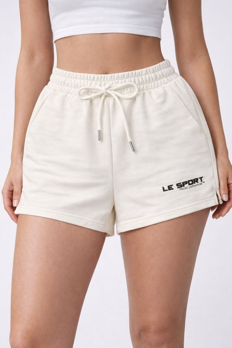 Le Sport Hoodie and Track Shorts Set- Vanilla