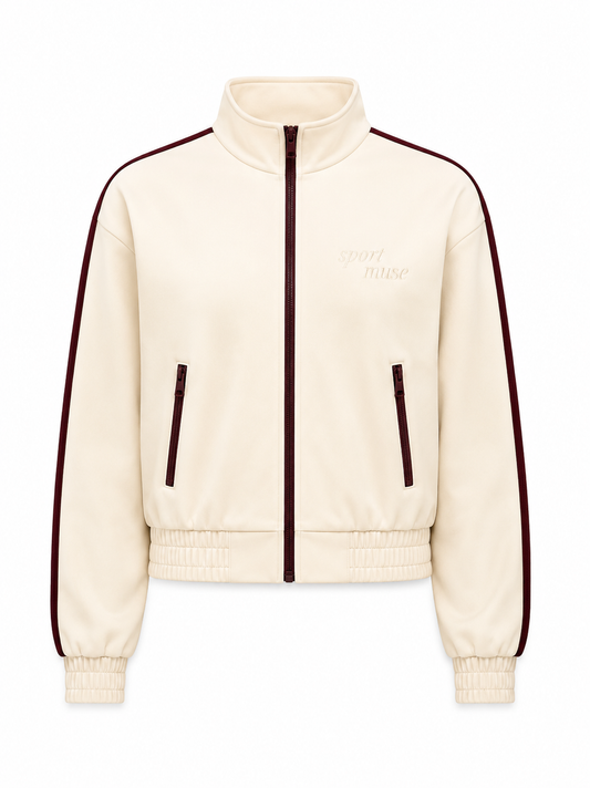 Sport Muse French Terry Jacket- Milk & Mahogany